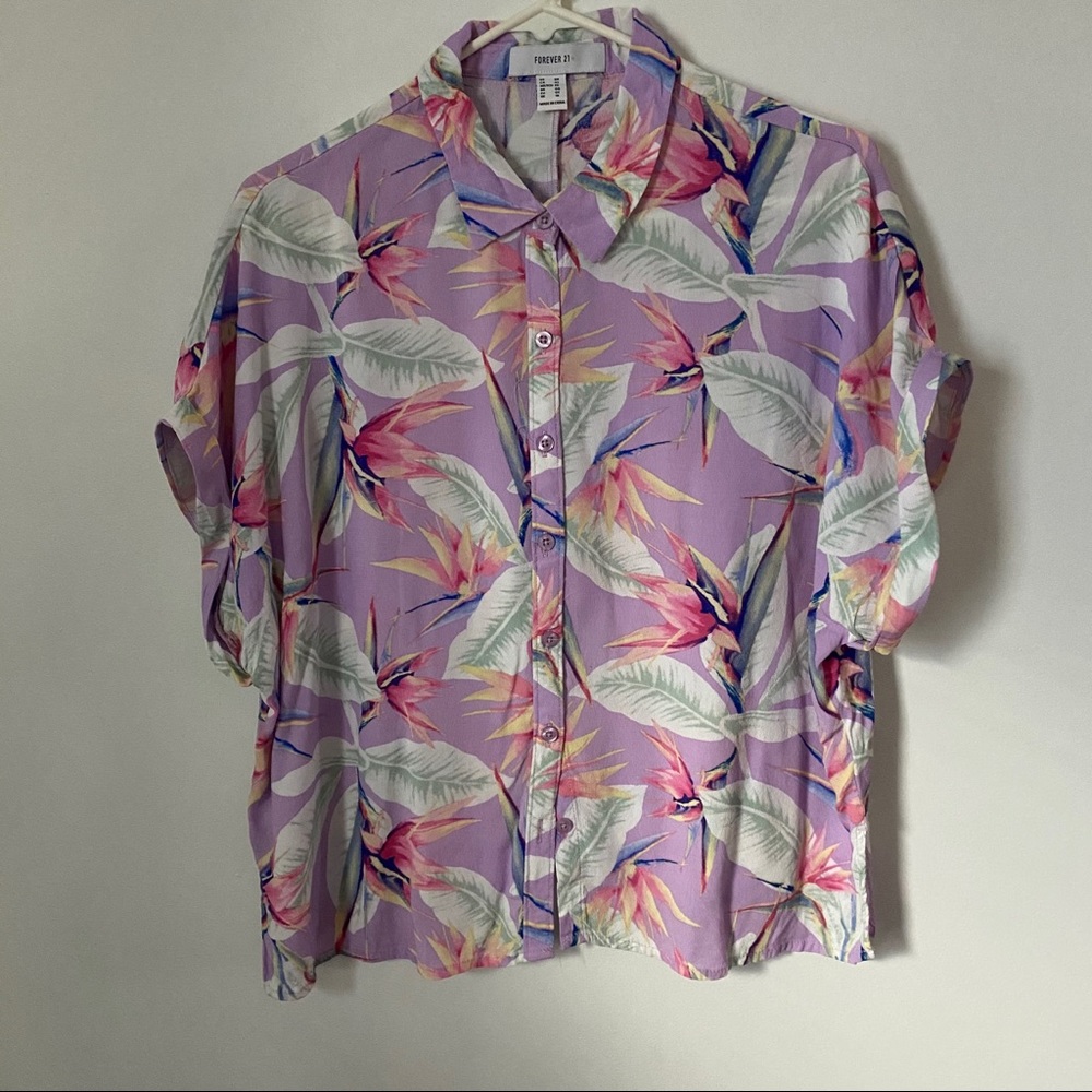 Tropical forever 21 plus 0 x blouse purple floral